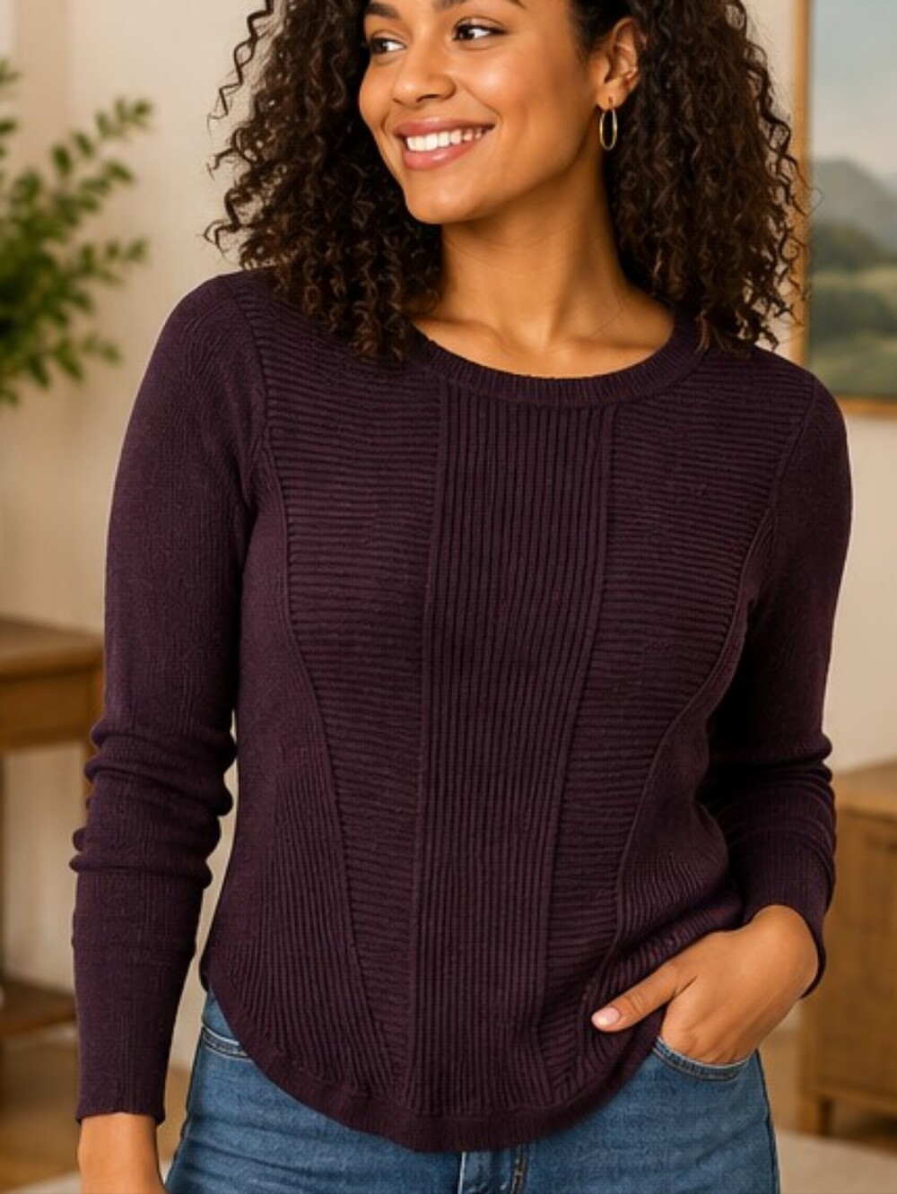 Maurice's Deep Purple Ribbed Knit Sweater Size Large